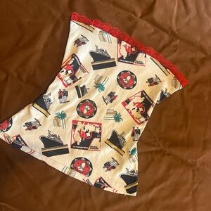 Handmade one of a kind  Graphic Tube Top with Red Lace